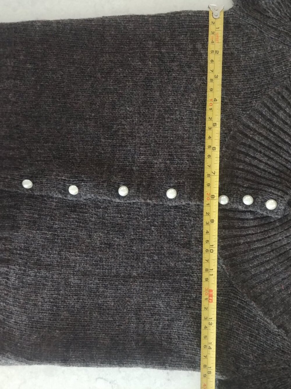 Bianca Maria 100% wool dark brown sweater top cardigan pearl buttons M fits XS - Picture 14 of 14